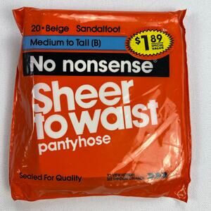 Vintage No Nonsense Sheer to Waist Pantyshose Sandalfoot Beige Medium-Tall NOS